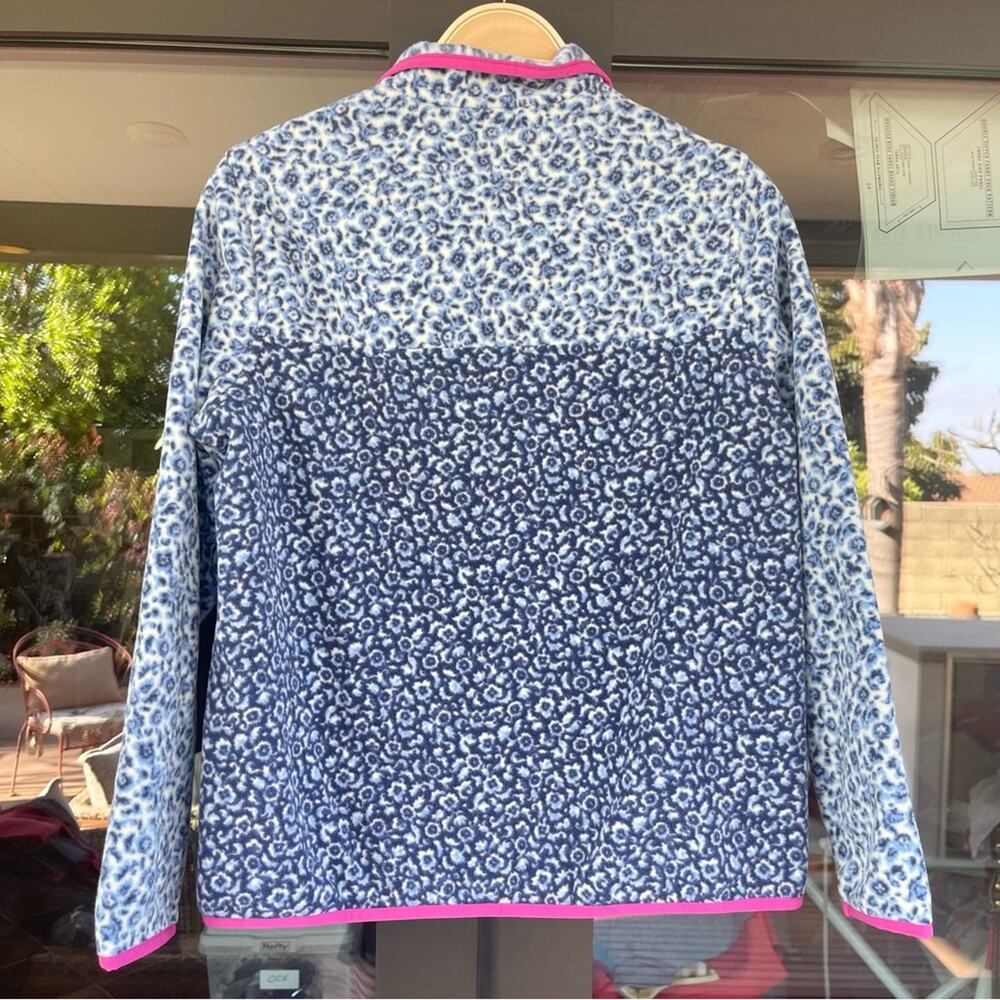 LANDS’ END ~ Blue Floral Color-Block Fleece with Cute Bright Pink Detail ~ Small - Picture 9 of 9